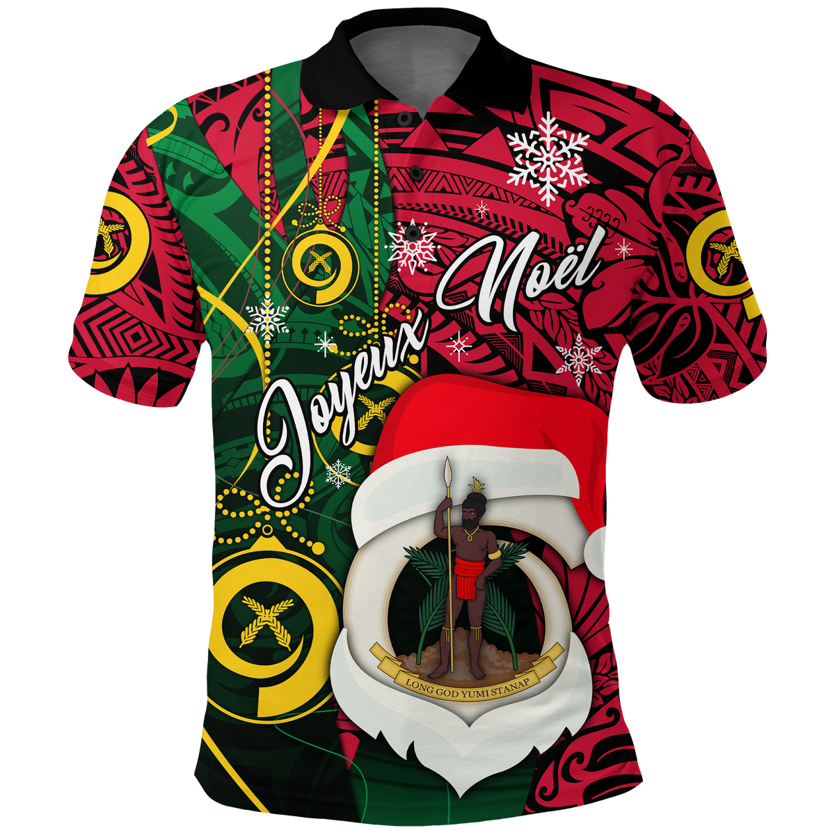 Custom Vanuatu Christmas Joyeux Nol Santas God Yumi Polo Shirt LT2 - Polynesian Pride