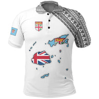 Fiji Polo Shirt Viti Flag Map White A5 Unisex White - Polynesian Pride