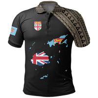 Fiji Polo Shirt Viti Flag Map Style Black 03 A5 Unisex Black - Polynesian Pride