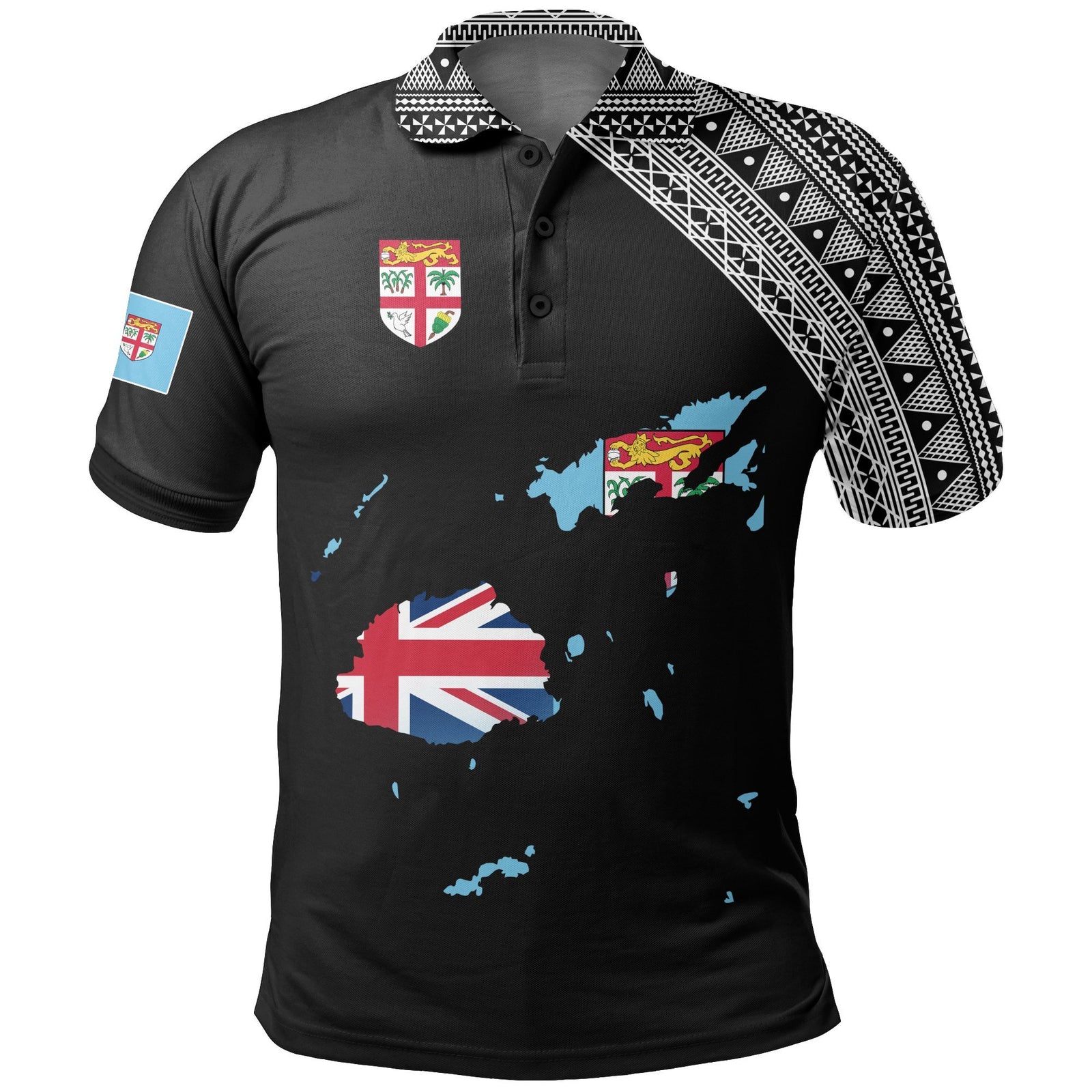 Fiji Polo Shirt Viti Flag Map Style Black 01 A5 Unisex Black - Polynesian Pride