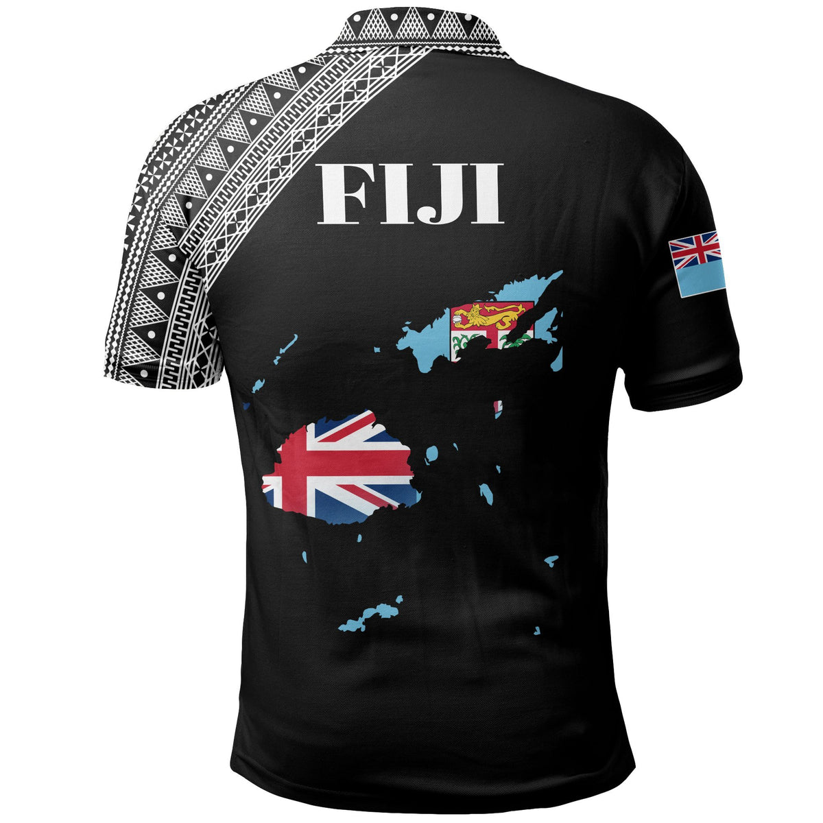 Fiji Polo Shirt Viti Flag Map Style Black 01 A5 - Polynesian Pride