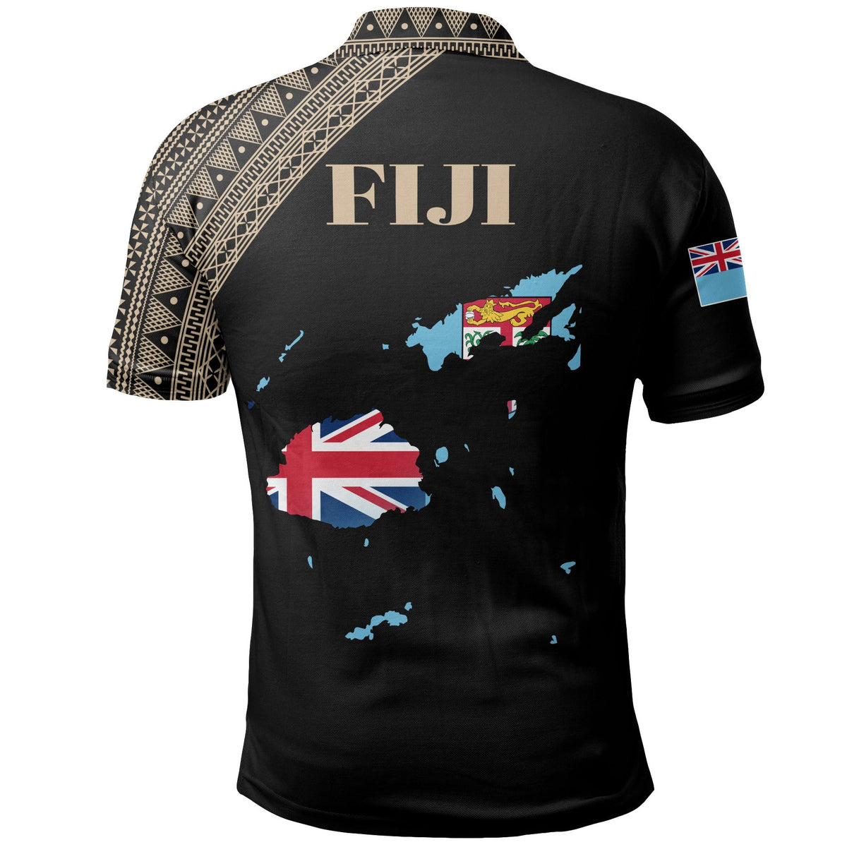 Fiji Polo Shirt Viti Flag Map Style Black 03 A5 - Polynesian Pride