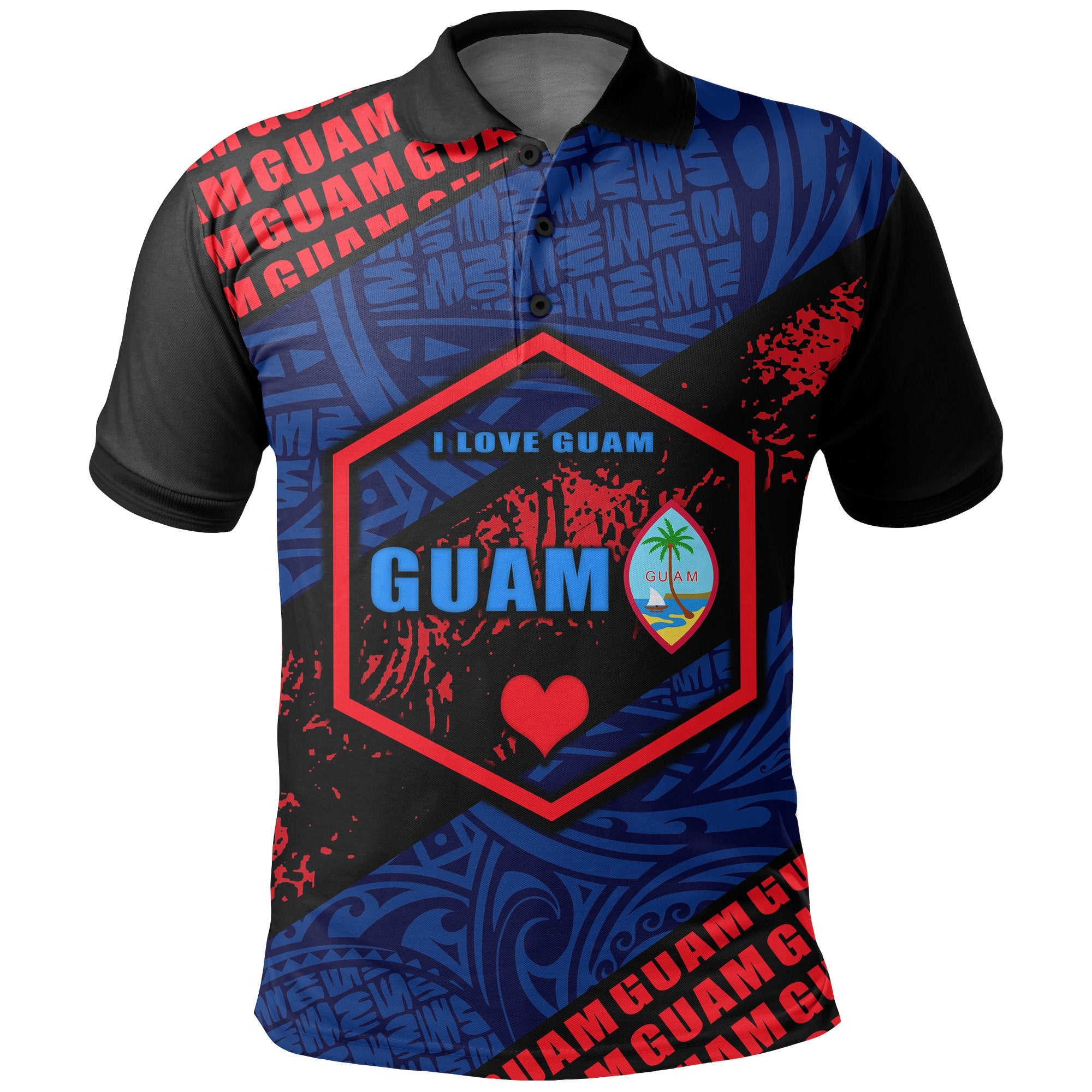 Guam Polo Shirt I Love Guam Unisex Black - Polynesian Pride