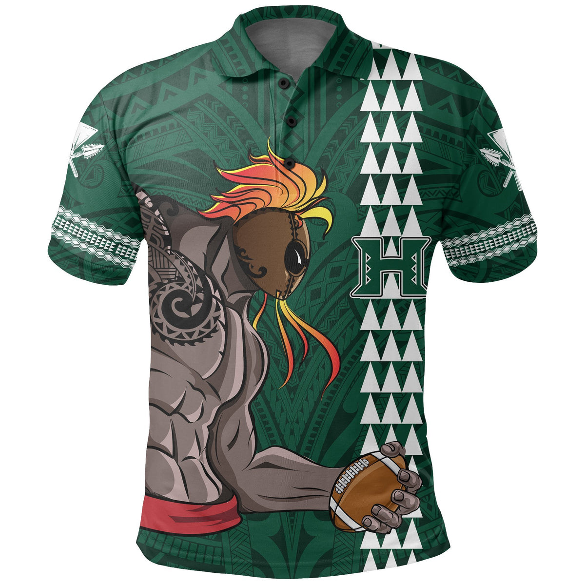 Hawaii Warrior Helmet Football Green Kakau Polo Shirt - Polynesian Pride