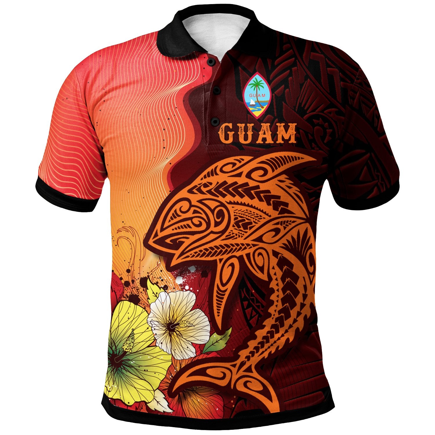 Guam Polo Shirt Tribal Tuna Fish Unisex Orange - Polynesian Pride