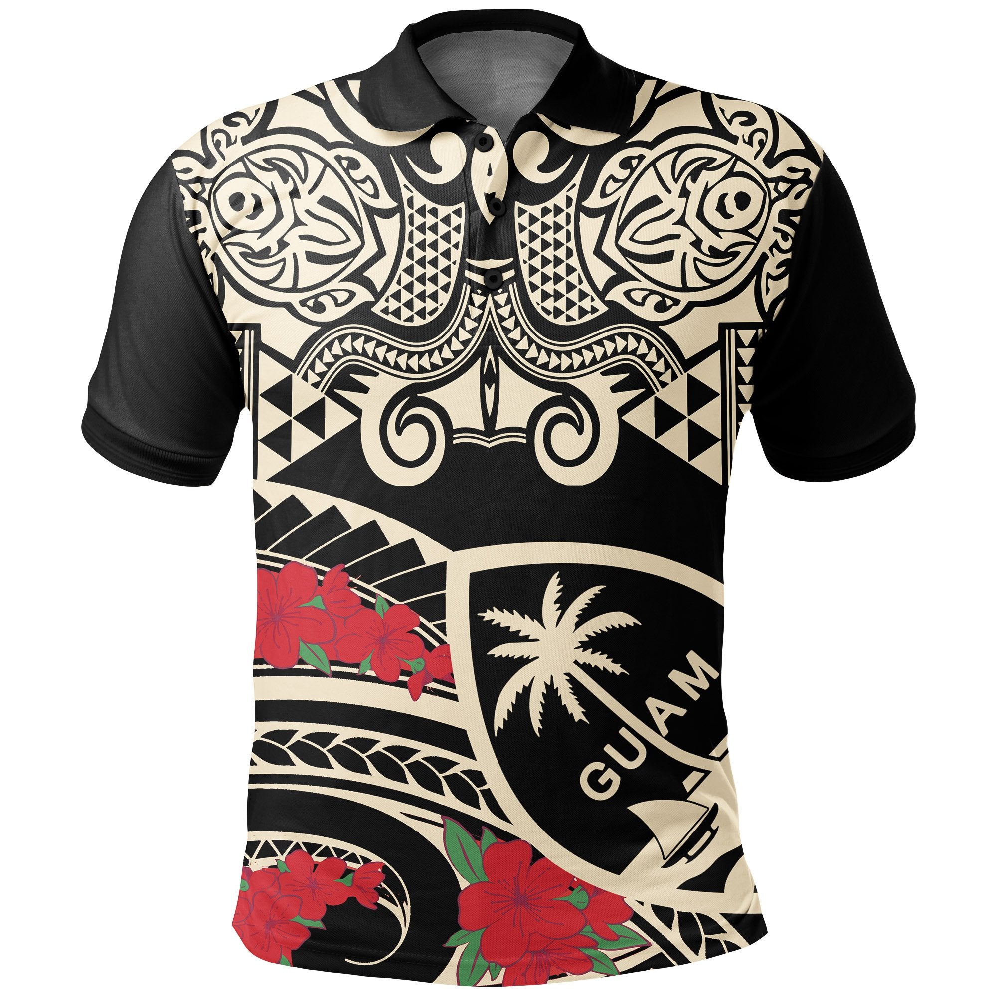 Guam Polo Shirt Polynesian Pattern Vintage Style Black Color Unisex Black - Polynesian Pride