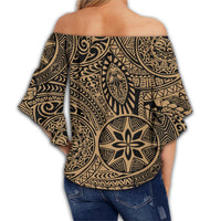 Polynesian Hawaiian Style Tribal Tattoo Gold Hawaii Women's Off Shoulder Wrap Waist Top - Polynesian Pride