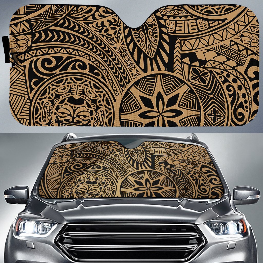 Polynesian Hawaiian Style Tribal Tattoo Car Sun Shade Auto Sun Shade Universal Fit Gold - Polynesian Pride
