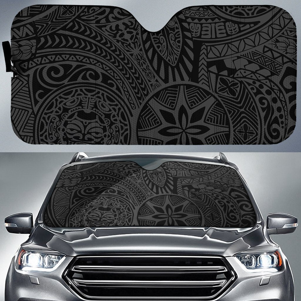 Polynesian Hawaiian Style Tribal Tattoo Car Sun Shade Auto Sun Shade Universal Fit Gray - Polynesian Pride