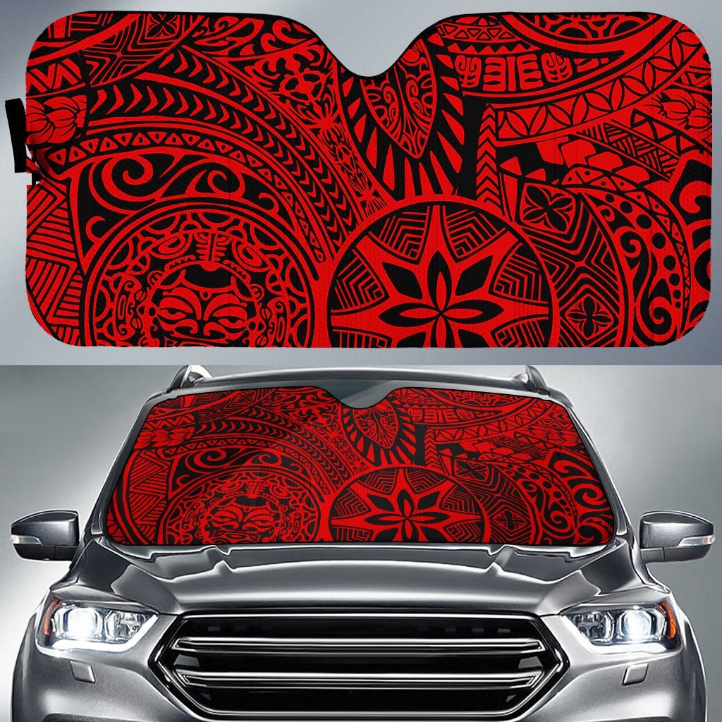 Polynesian Hawaiian Style Tribal Tattoo Car Sun Shade Auto Sun Shade Universal Fit Red - Polynesian Pride