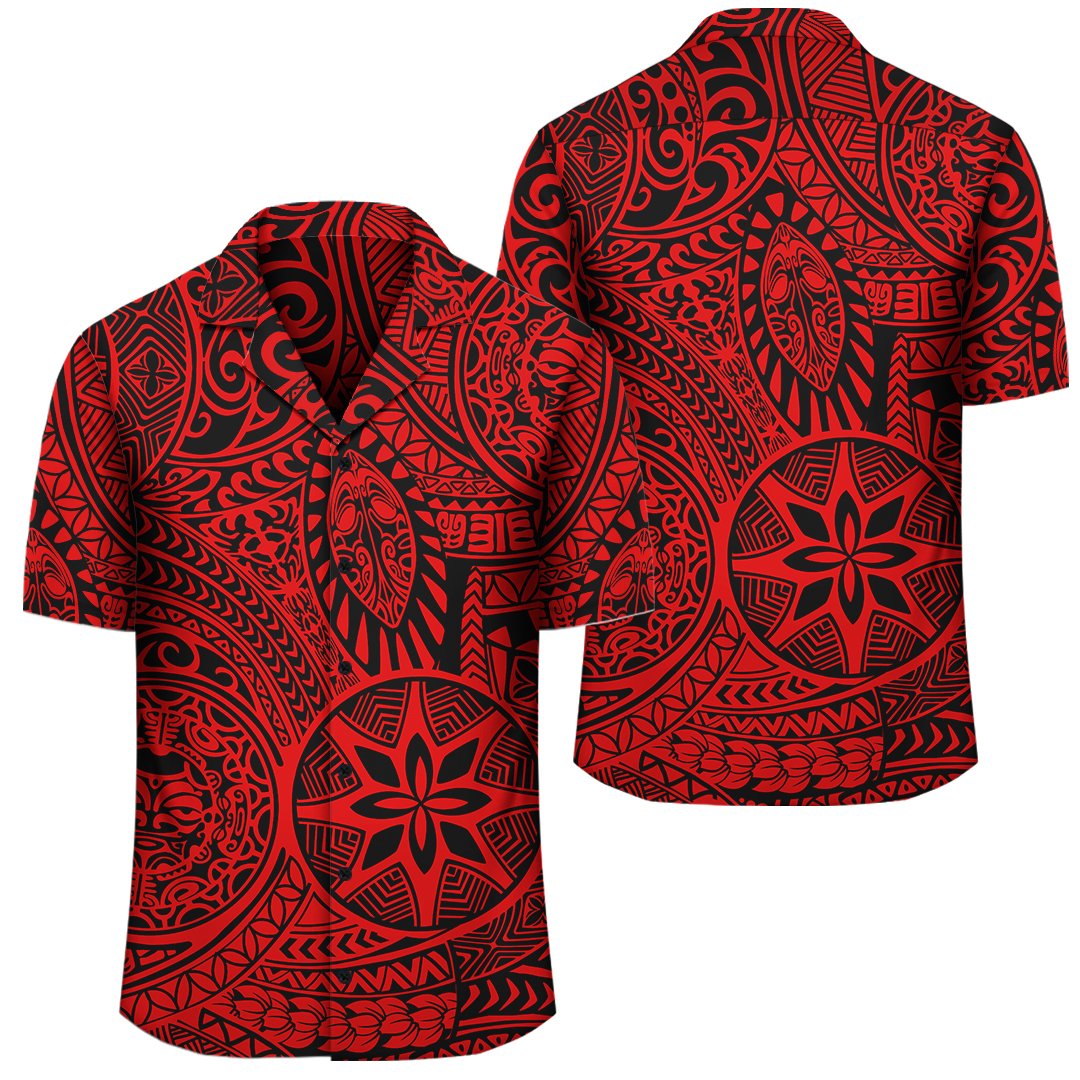 Polynesian Hawaiian Style Tribal Tattoo Red Hawaiian Shirt Unisex Black - Polynesian Pride