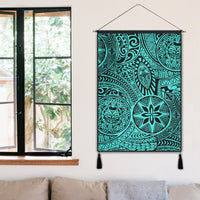 Polynesian Hawaiian Style Tribal Tattoo Turquoise Hanging Poster - AH Hanging Poster 50 x 75 cm Cotton And Linen - Polynesian Pride