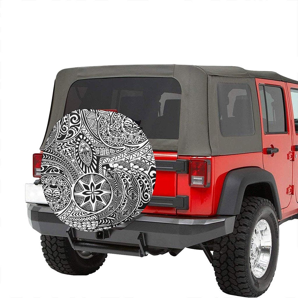 Polynesian Hawaiian Style Tribal Tattoo White Hawaii Spare Tire Cover - Polynesian Pride