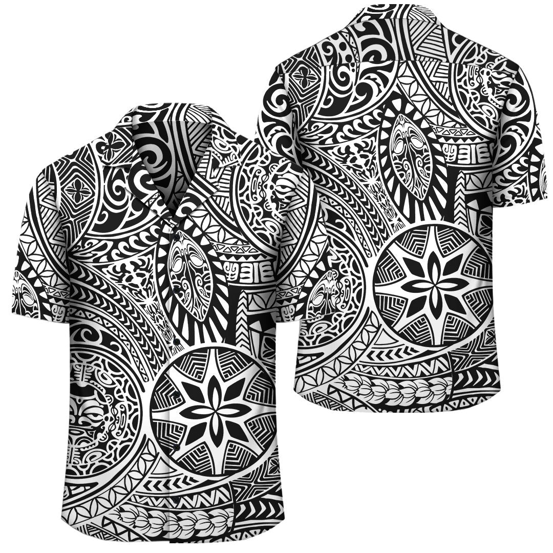 Polynesian Hawaiian Style Tribal Tattoo White Hawaiian Shirt Unisex Black - Polynesian Pride