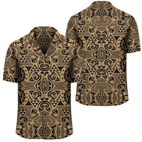 Polynesian Kakau Turtle Gold Hawaiian Shirt Unisex Black - Polynesian Pride
