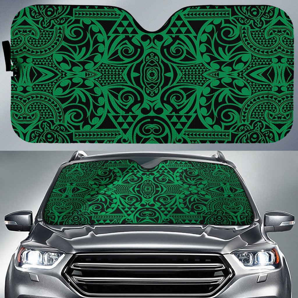 Polynesian Kakau Turtle Car Sun Shade Auto Sun Shade Universal Fit Green - Polynesian Pride