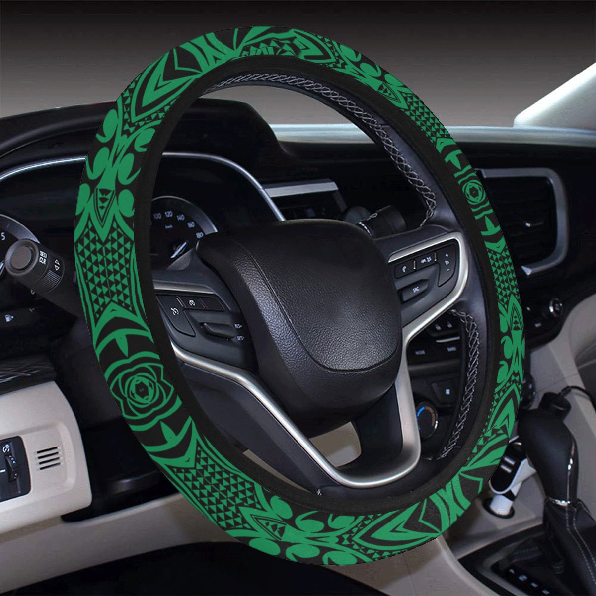 Polynesian Kakau Turtle Green Hawaii Steering Wheel Cover with Elastic Edge - Polynesian Pride