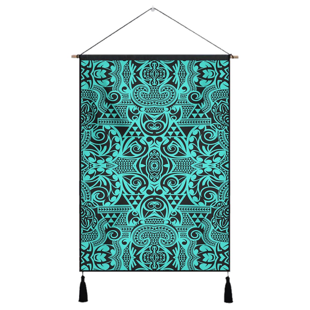 Polynesian Kakau Turtle Turquoise Hanging Poster - AH Hanging Poster 43 x 65 cm Cotton And Linen - Polynesian Pride