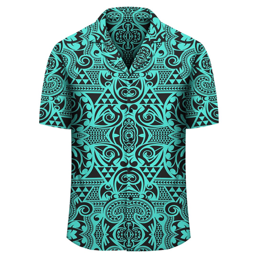 Polynesian Kakau Turtle Turquoise Hawaiian Shirt - Polynesian Pride