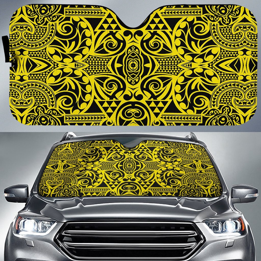 Polynesian Kakau Turtle Car Sun Shade Auto Sun Shade Universal Fit Yellow - Polynesian Pride