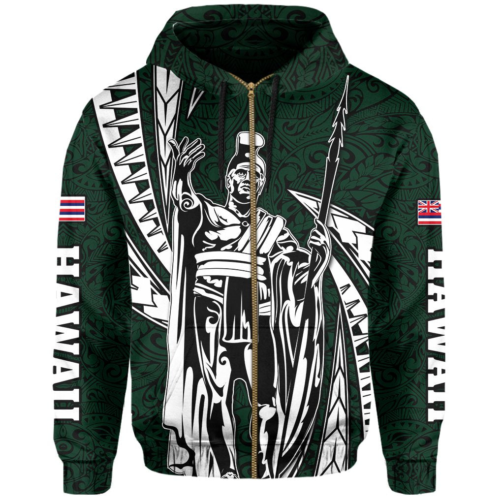 Polynesian King Culture Green Hoodie (Zip up) Mega Style - Polynesian Pride