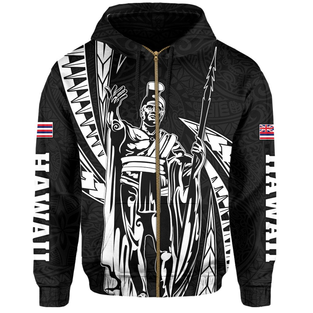 Polynesian King Hawaiian Style Tribal Tattoo Gray Hoodie (Zip up) Mega Style - Polynesian Pride