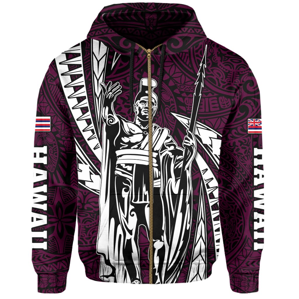 Polynesian King Hawaiian Style Tribal Tattoo Pink Hoodie (Zip up) Mega Style - Polynesian Pride