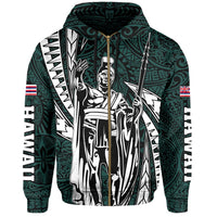 Polynesian King Hawaiian Style Tribal Tattoo Turquoise Hoodie (Zip up) Mega Style - Polynesian Pride