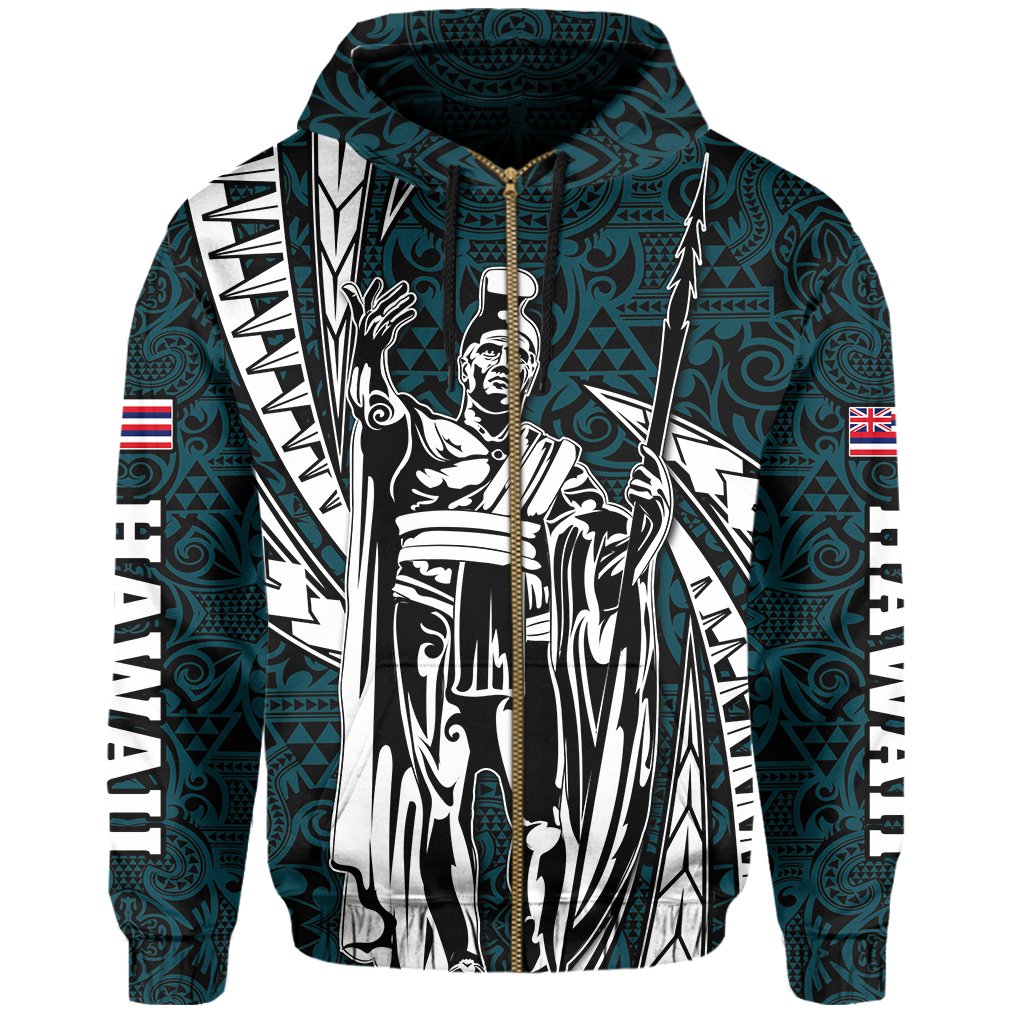 Polynesian King Kakau Turtle Blue Hoodie (Zip up) Mega Style - Polynesian Pride