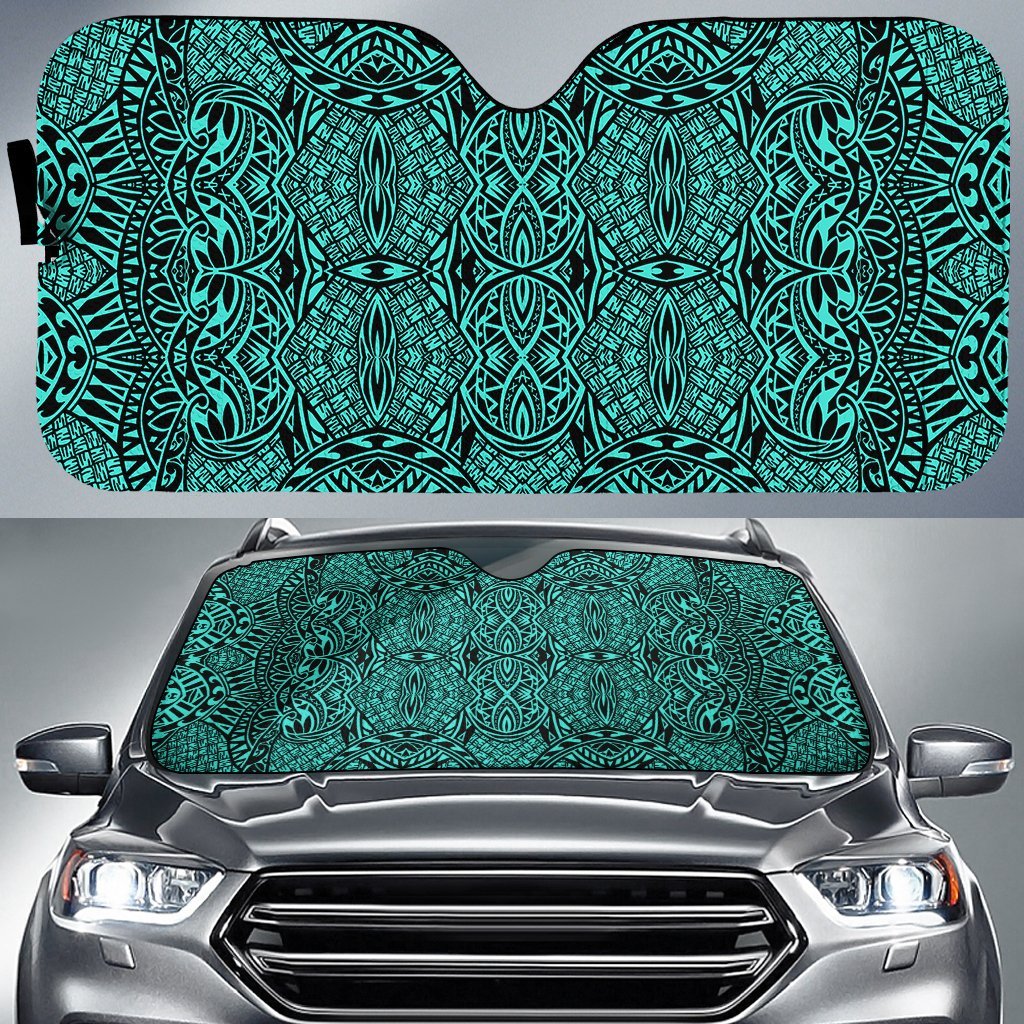 Polynesian Lauhala Mix Car Sun Shade Auto Sun Shade Universal Fit Turquoise - Polynesian Pride