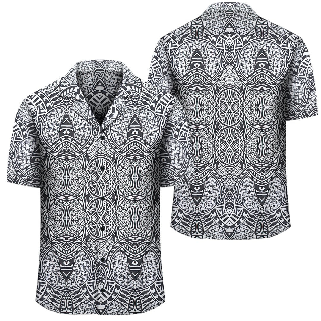 Polynesian Lauhala Mix White Hawaiian Shirt Unisex Black - Polynesian Pride