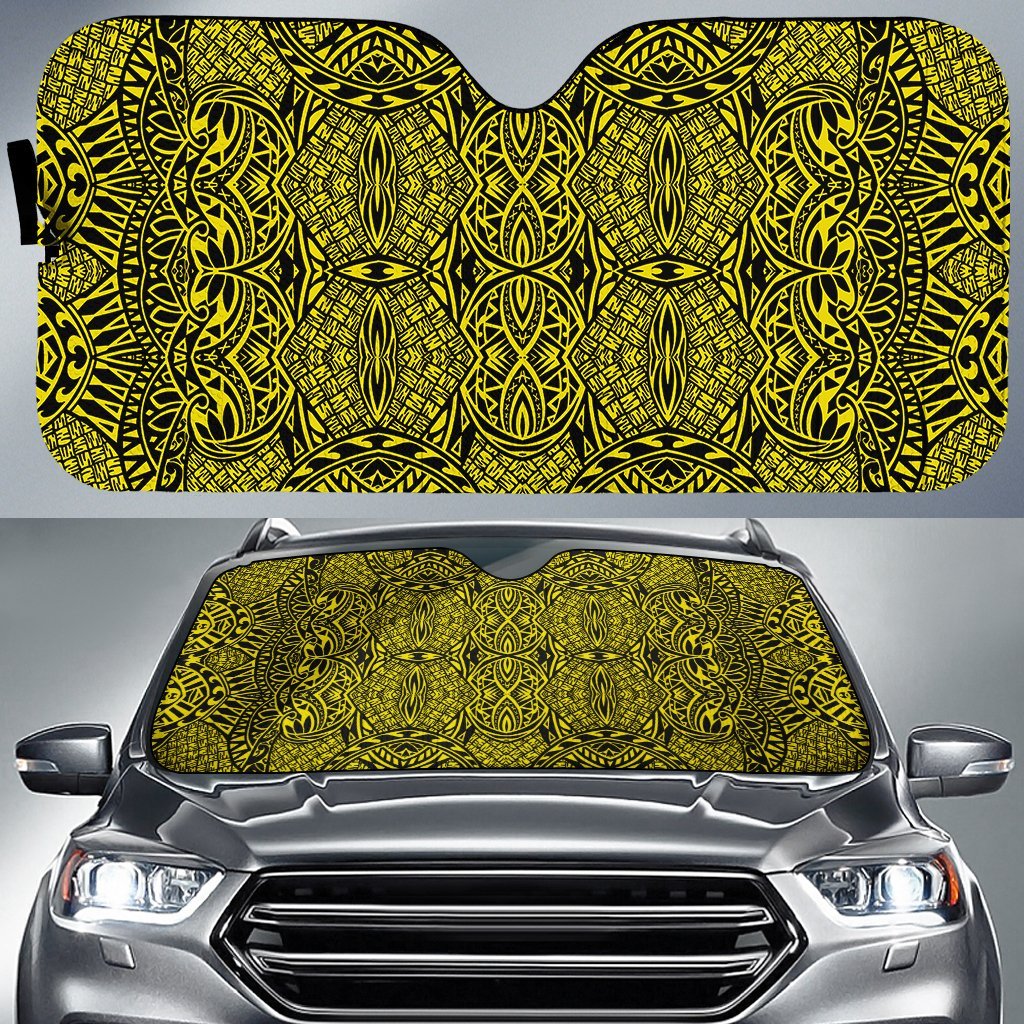 Polynesian Lauhala Mix Car Sun Shade Auto Sun Shade Universal Fit Yellow - Polynesian Pride