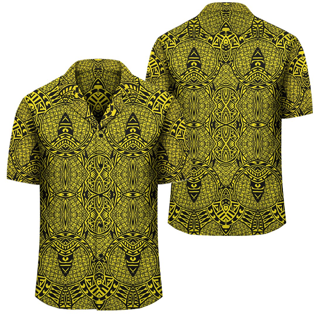 Polynesian Lauhala Mix Yellow Hawaiian Shirt Unisex Black - Polynesian Pride