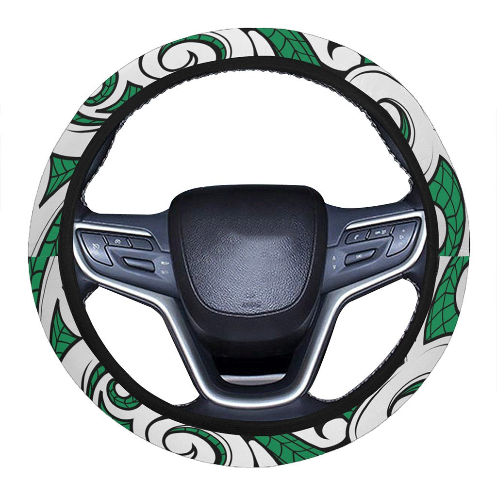Polynesian Maori Ethnic Ornament Green Hawaii Steering Wheel Cover with Elastic Edge One Size Green Steering Wheel Cover - Polynesian Pride