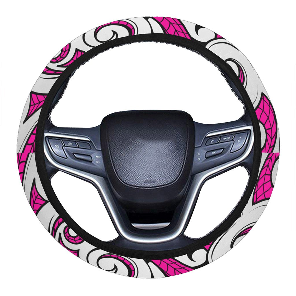 Polynesian Maori Ethnic Ornament Pink Hawaii Steering Wheel Cover with Elastic Edge One Size Pink Steering Wheel Cover - Polynesian Pride