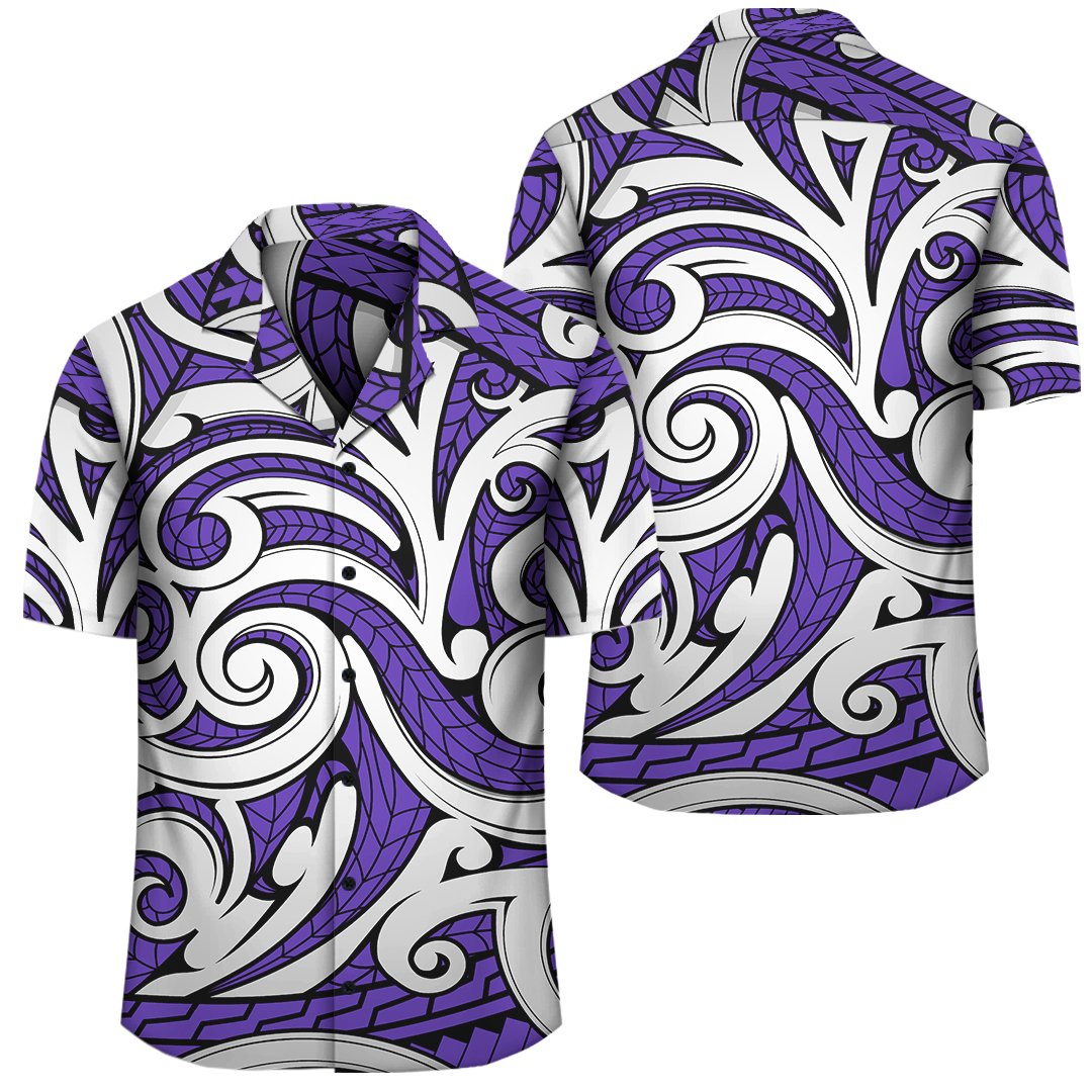 Polynesian Maori Ethnic Ornament Violet Hawaiian Shirt Unisex Black - Polynesian Pride