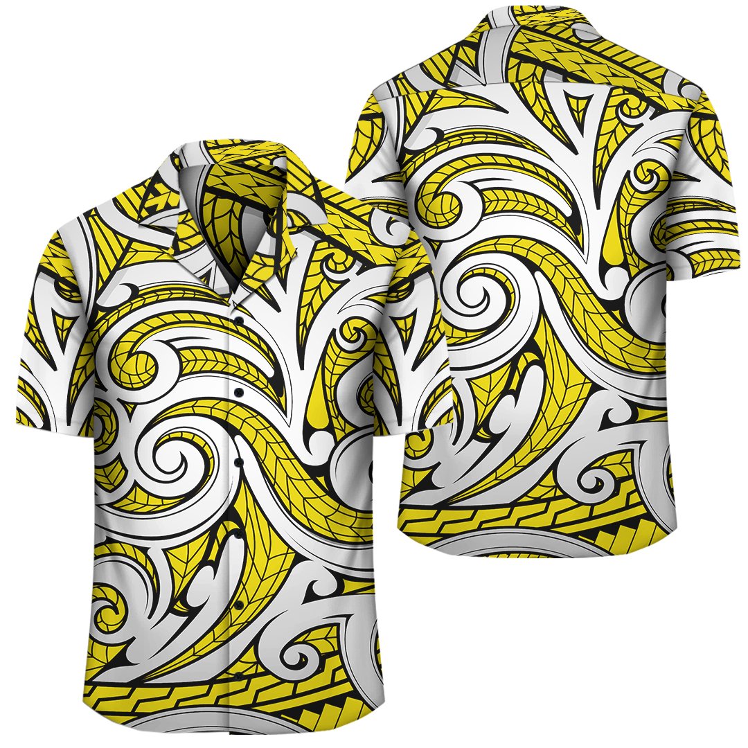 Polynesian Maori Ethnic Ornament Yellow Hawaiian Shirt Unisex Black - Polynesian Pride