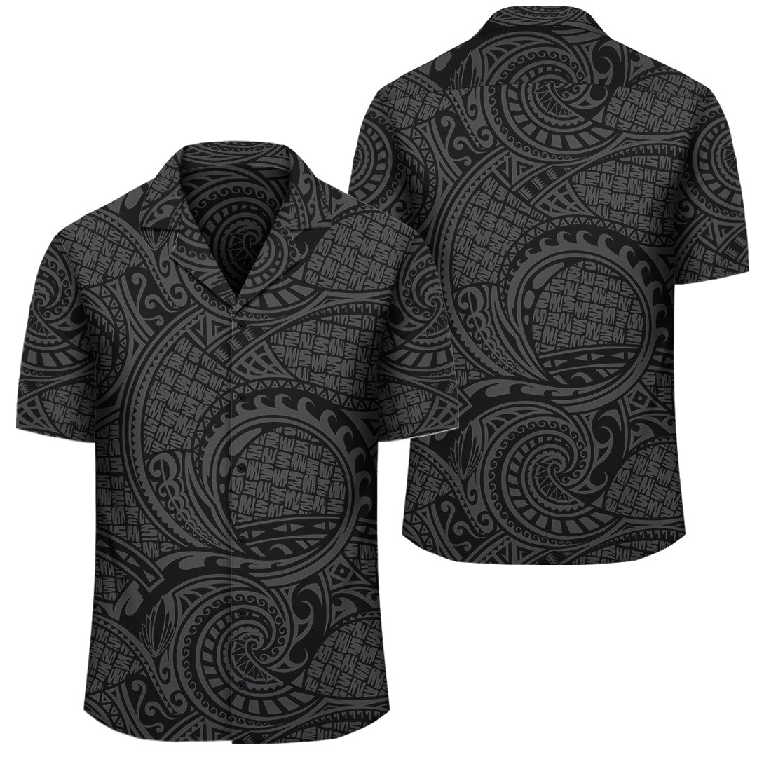 Polynesian Maori Lauhala Gray Hawaiian Shirt Black - Polynesian Pride