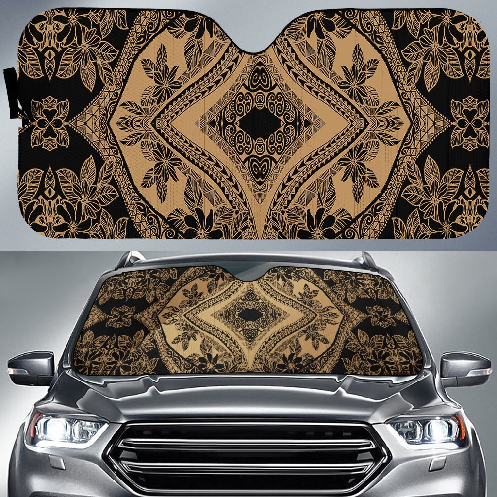 Polynesian Plumeria Mix Car Sun Shade Auto Sun Shade Universal Fit Gold Black - Polynesian Pride