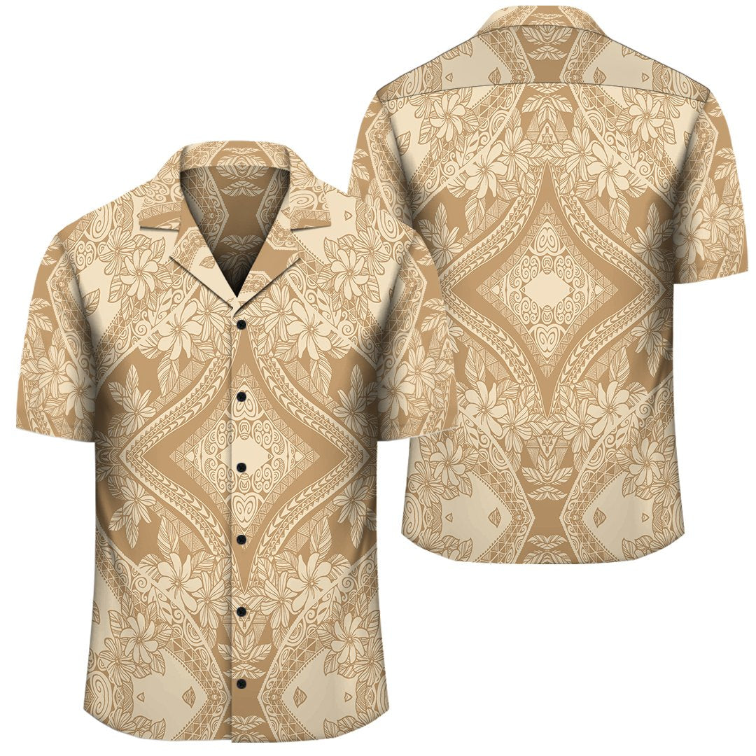 Polynesian Plumeria Mix Gold Hawaiian Shirt Unisex Black - Polynesian Pride