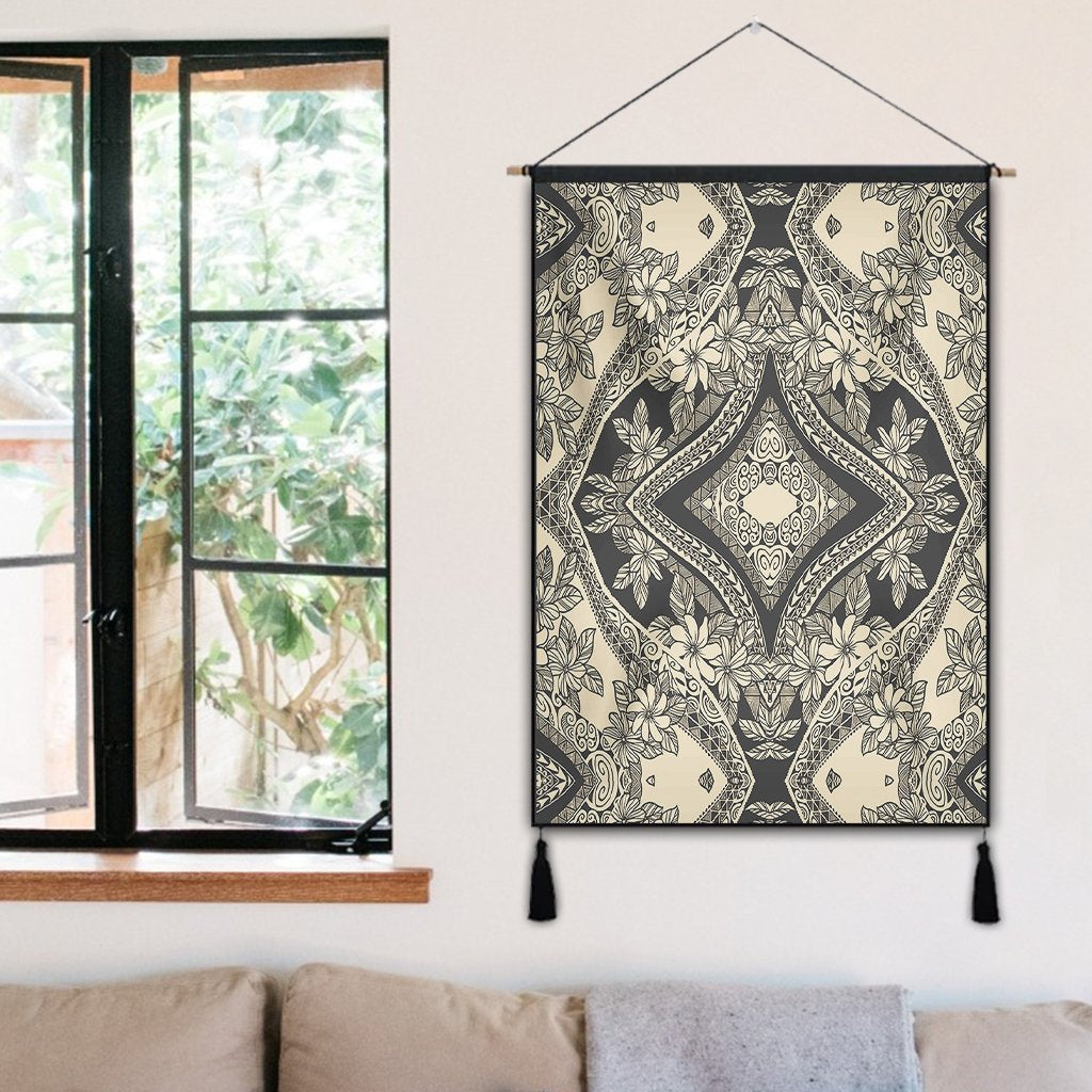 Polynesian Plumeria Mix Gray Hanging Poster - AH Hanging Poster 50 x 75 cm Cotton And Linen - Polynesian Pride