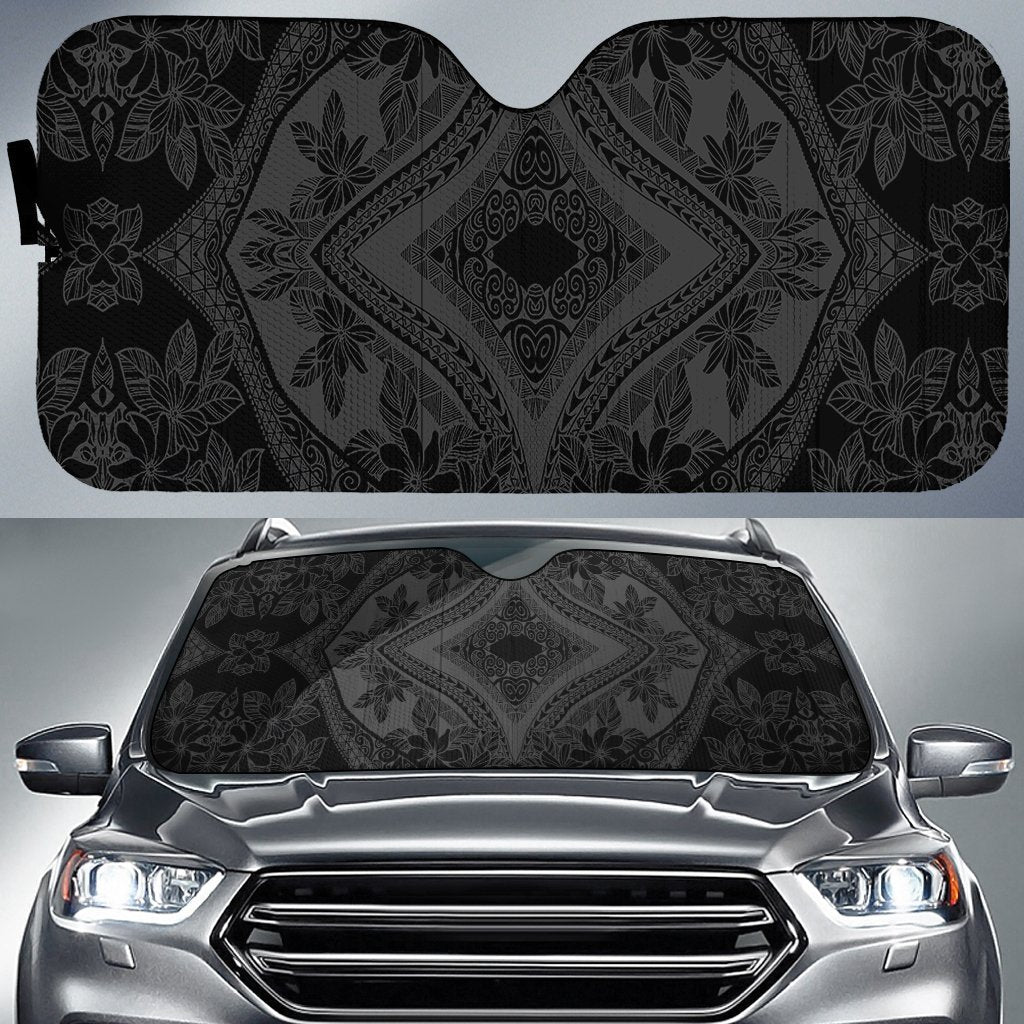 Polynesian Plumeria Mix Car Sun Shade Auto Sun Shade Universal Fit Gray Black - Polynesian Pride