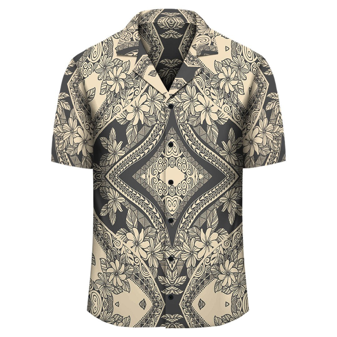 Polynesian Plumeria Mix Gray Hawaiian Shirt - Polynesian Pride