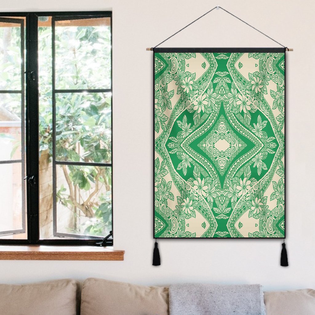 Polynesian Plumeria Mix Green Hanging Poster - AH Hanging Poster 50 x 75 cm Cotton And Linen - Polynesian Pride