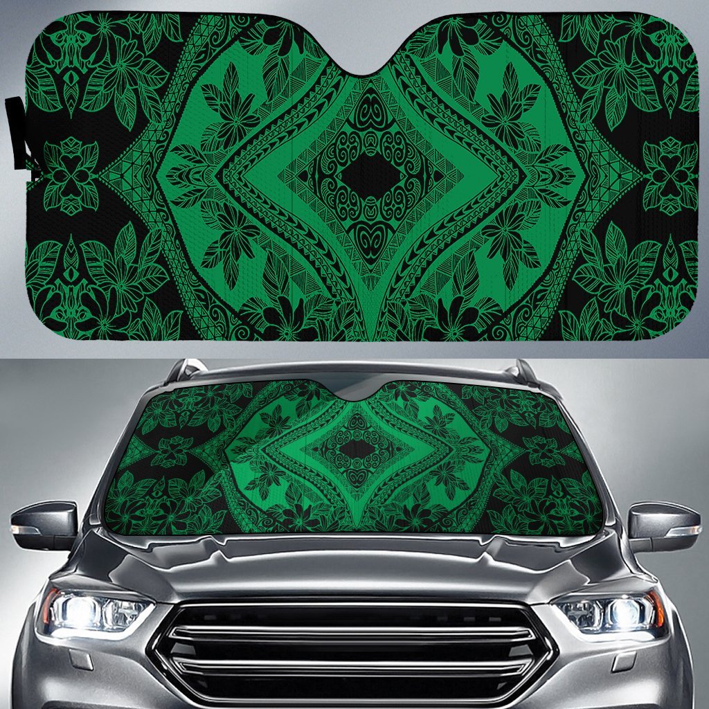 Polynesian Plumeria Mix Car Sun Shade Auto Sun Shade Universal Fit Green Black - Polynesian Pride