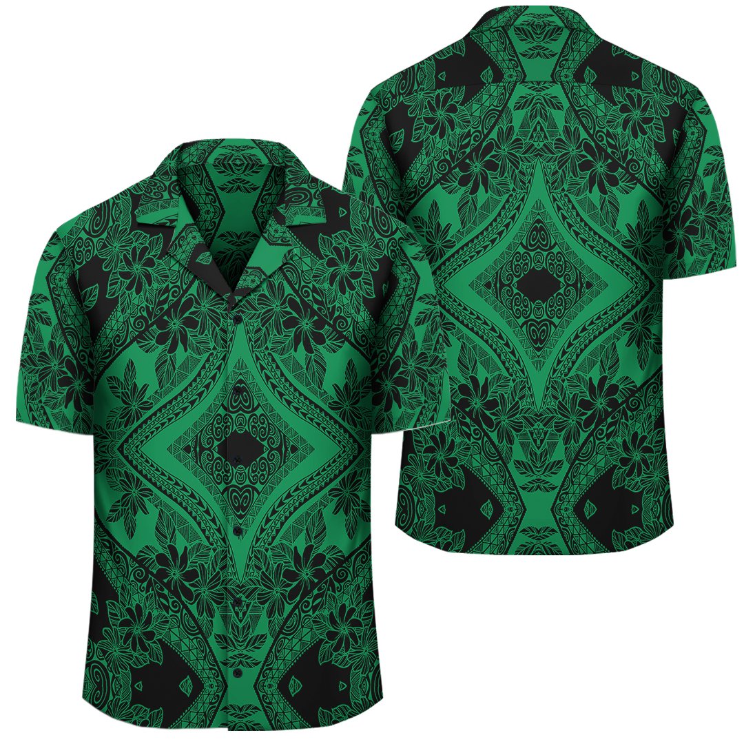 Polynesian Plumeria Mix Green Black Hawaiian Shirt Unisex Black - Polynesian Pride