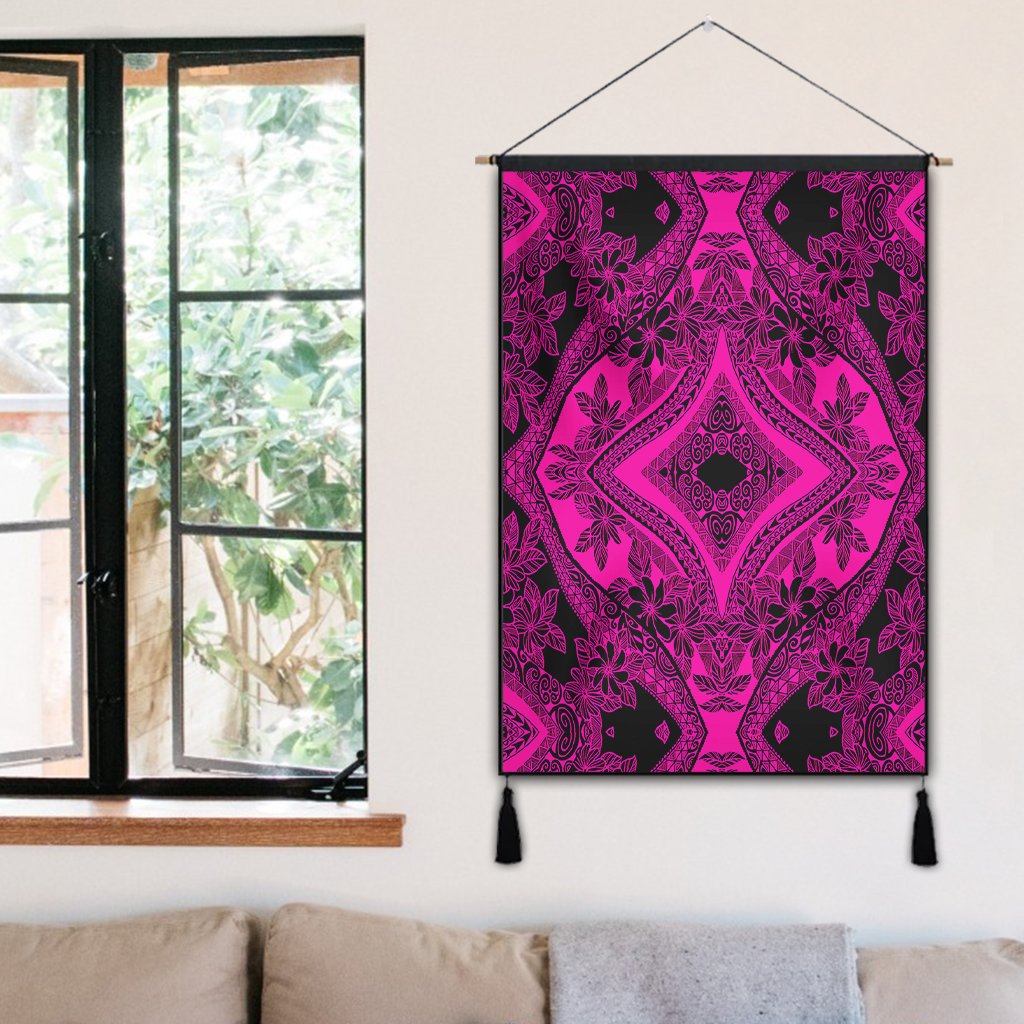 Polynesian Plumeria Mix Pink Black Hanging Poster - AH Hanging Poster 50 x 75 cm Cotton And Linen - Polynesian Pride
