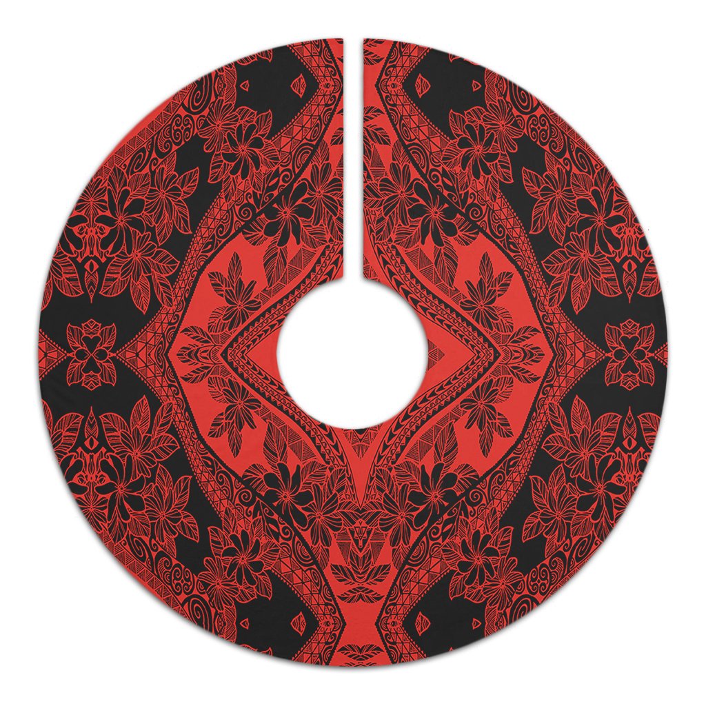Polynesian Plumeria Mix Red Black Tree Skirt - Polynesian Pride