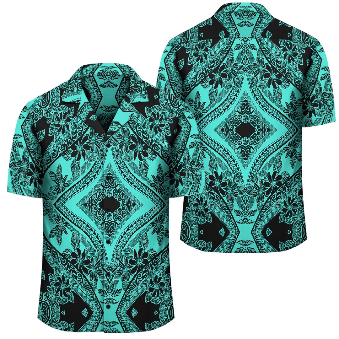 Polynesian Plumeria Mix Turquoise Black Hawaiian Shirt Unisex Black - Polynesian Pride