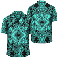 Polynesian Plumeria Mix Turquoise Black Hawaiian Shirt Unisex Black - Polynesian Pride